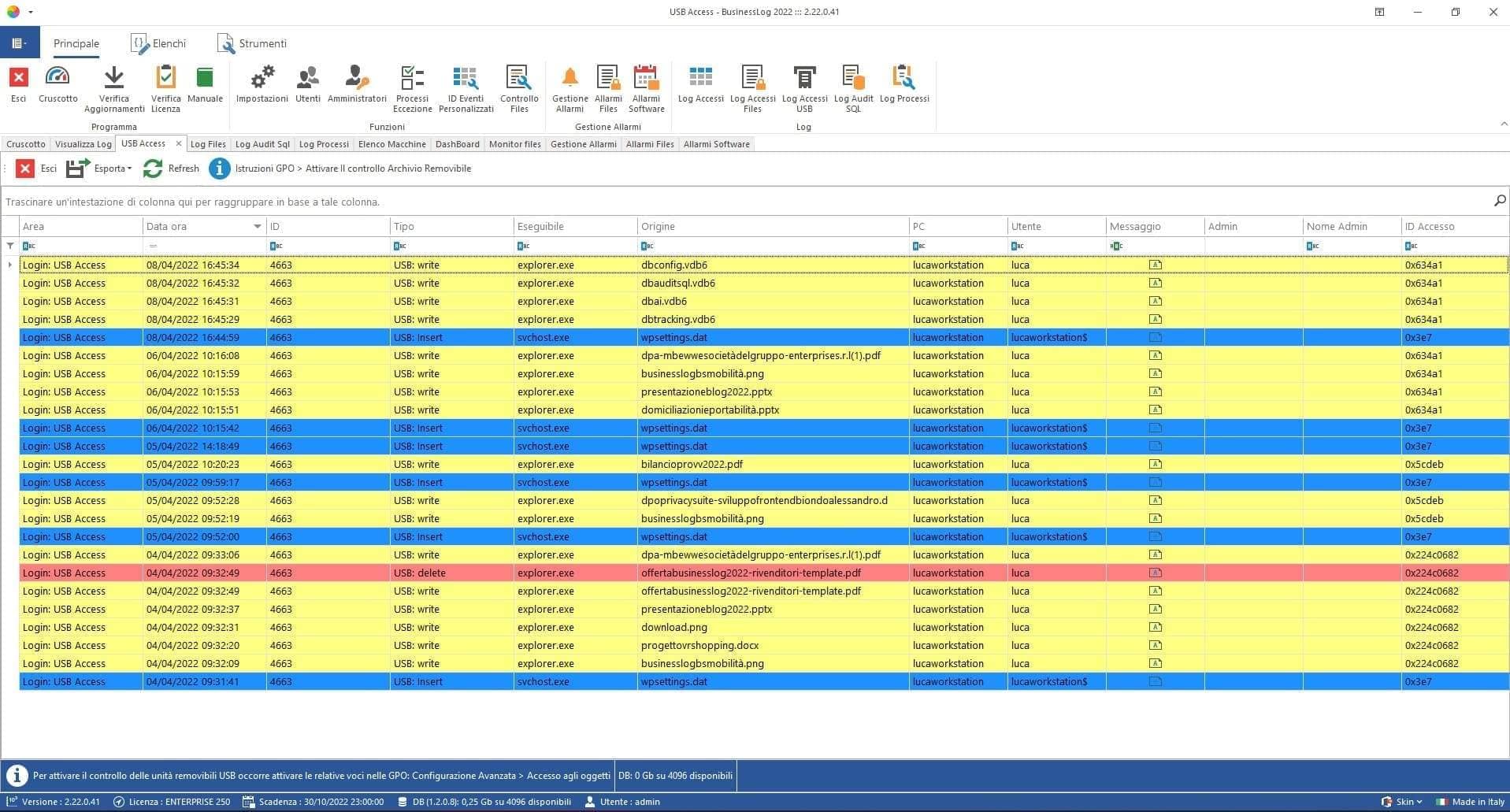 Screenshot Audit USB e Dischi Removibili