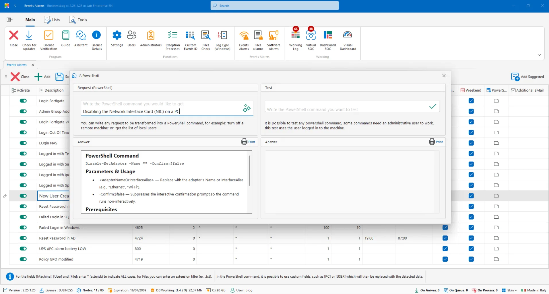 Monitoraggio eventi PowerShell in BusinessLOG