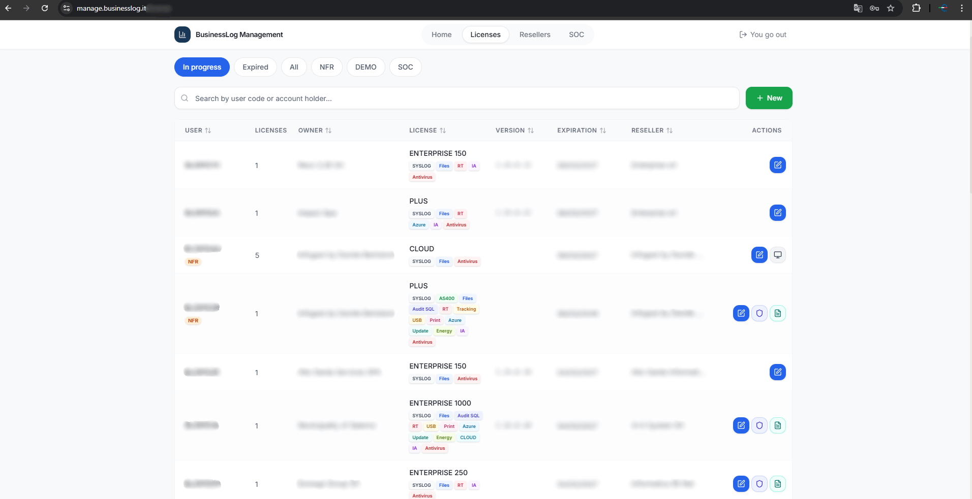 Screenshot of the Security Operation Center of Business LOG