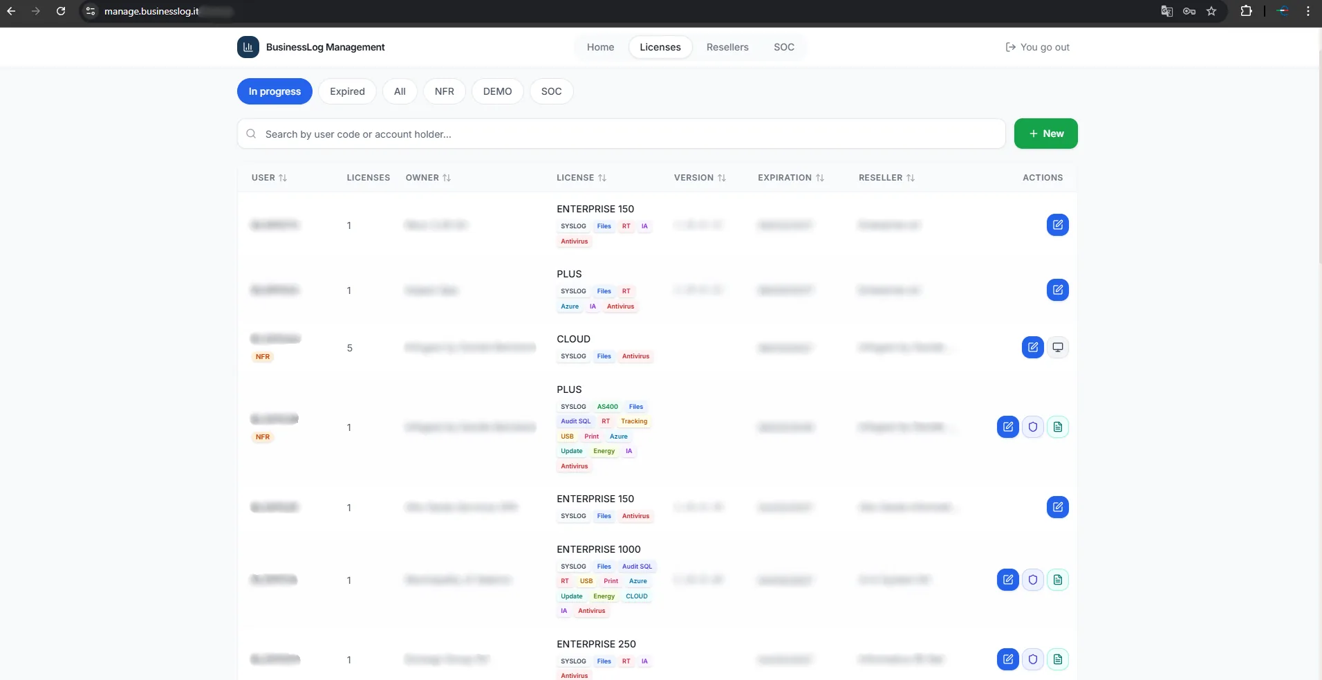 Screenshot of the Security Operation Center of BusinessLOG