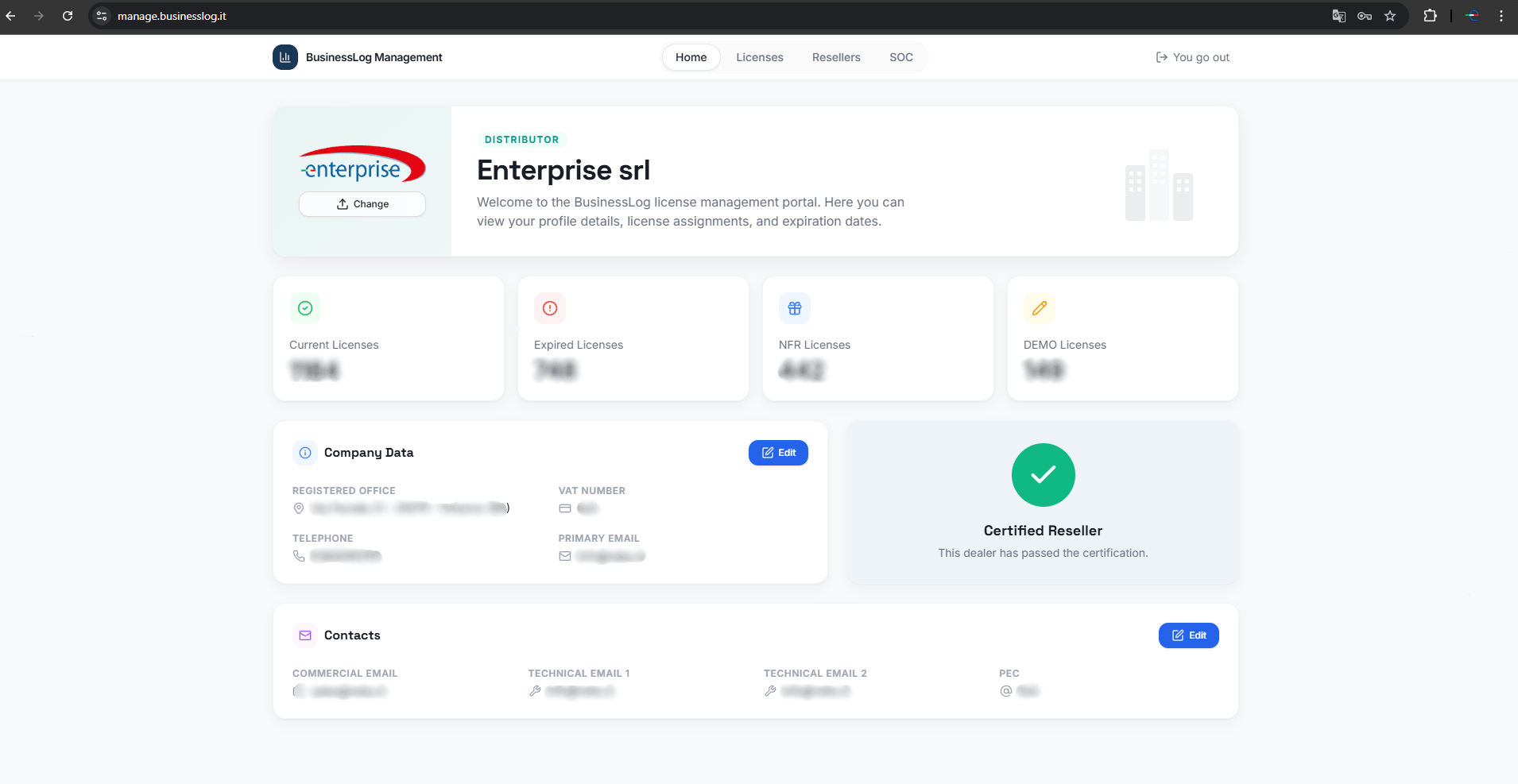 Screenshot of the Security Operation Center of Business LOG