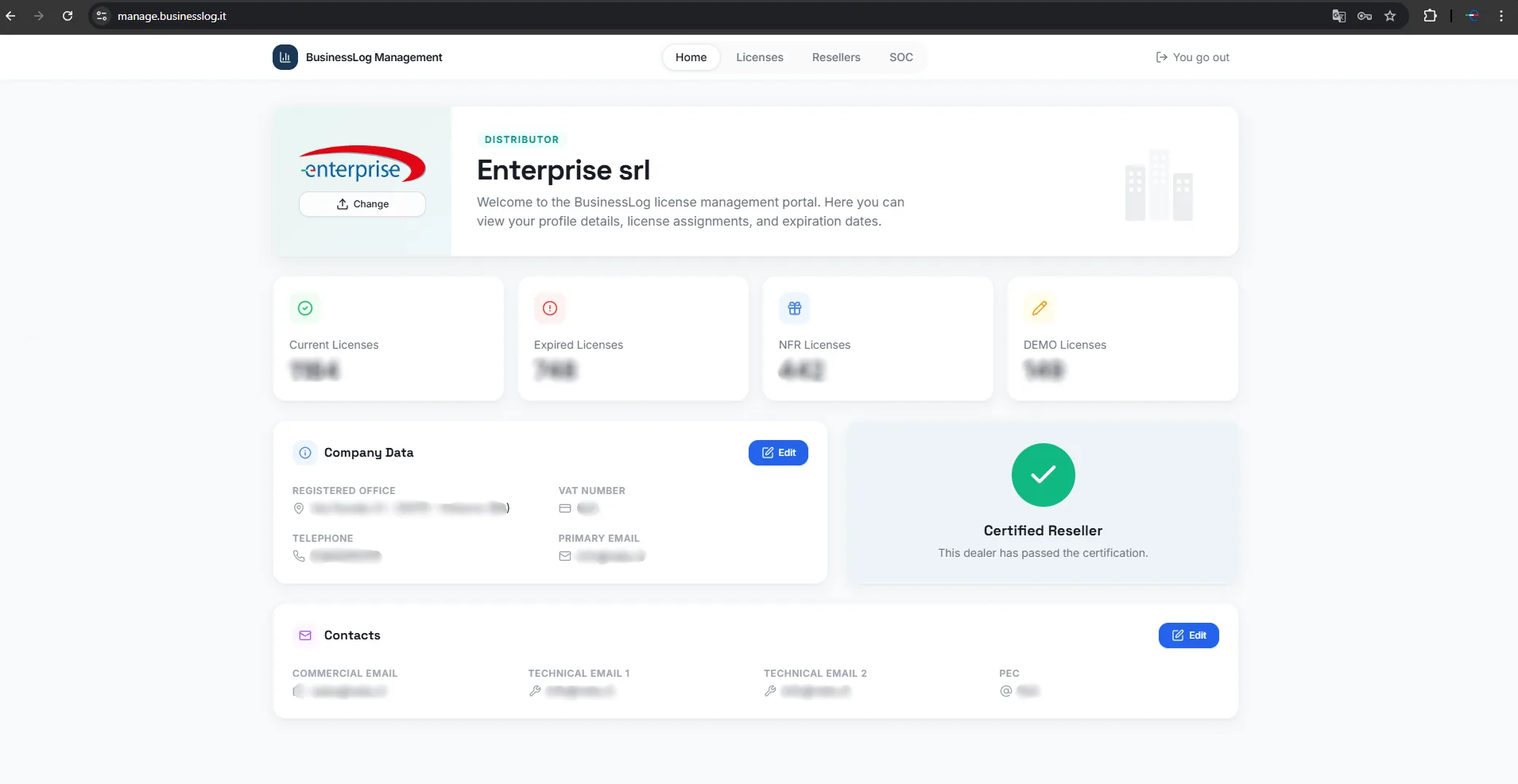 Screenshot of the Security Operation Center of BusinessLOG