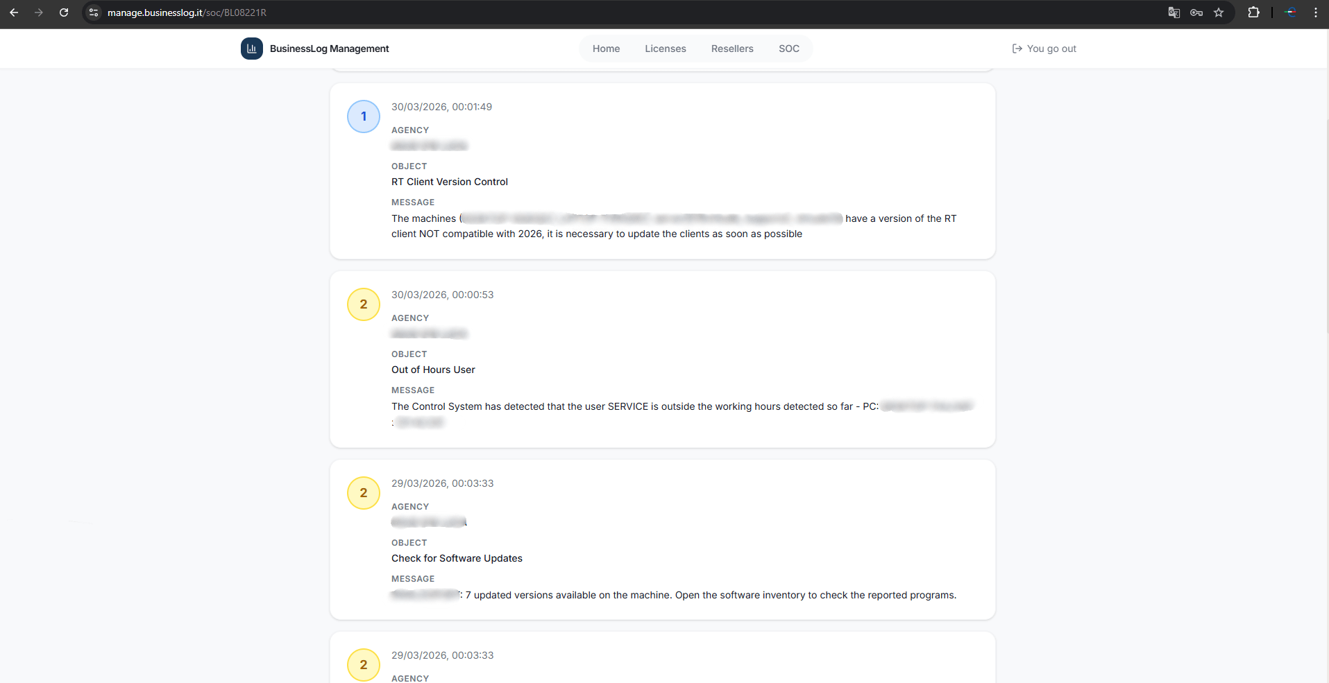 Screenshot of the Security Operation Center of Business LOG