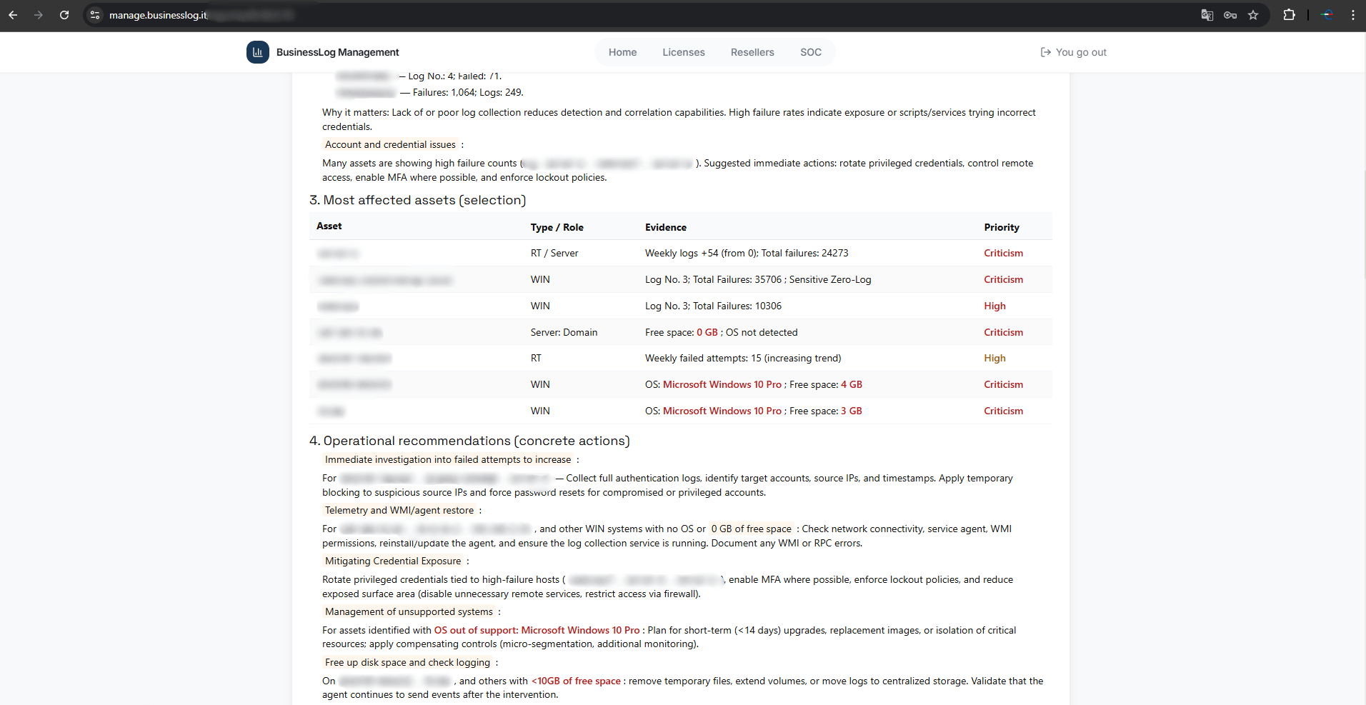 Screenshot of the Security Operation Center of Business LOG