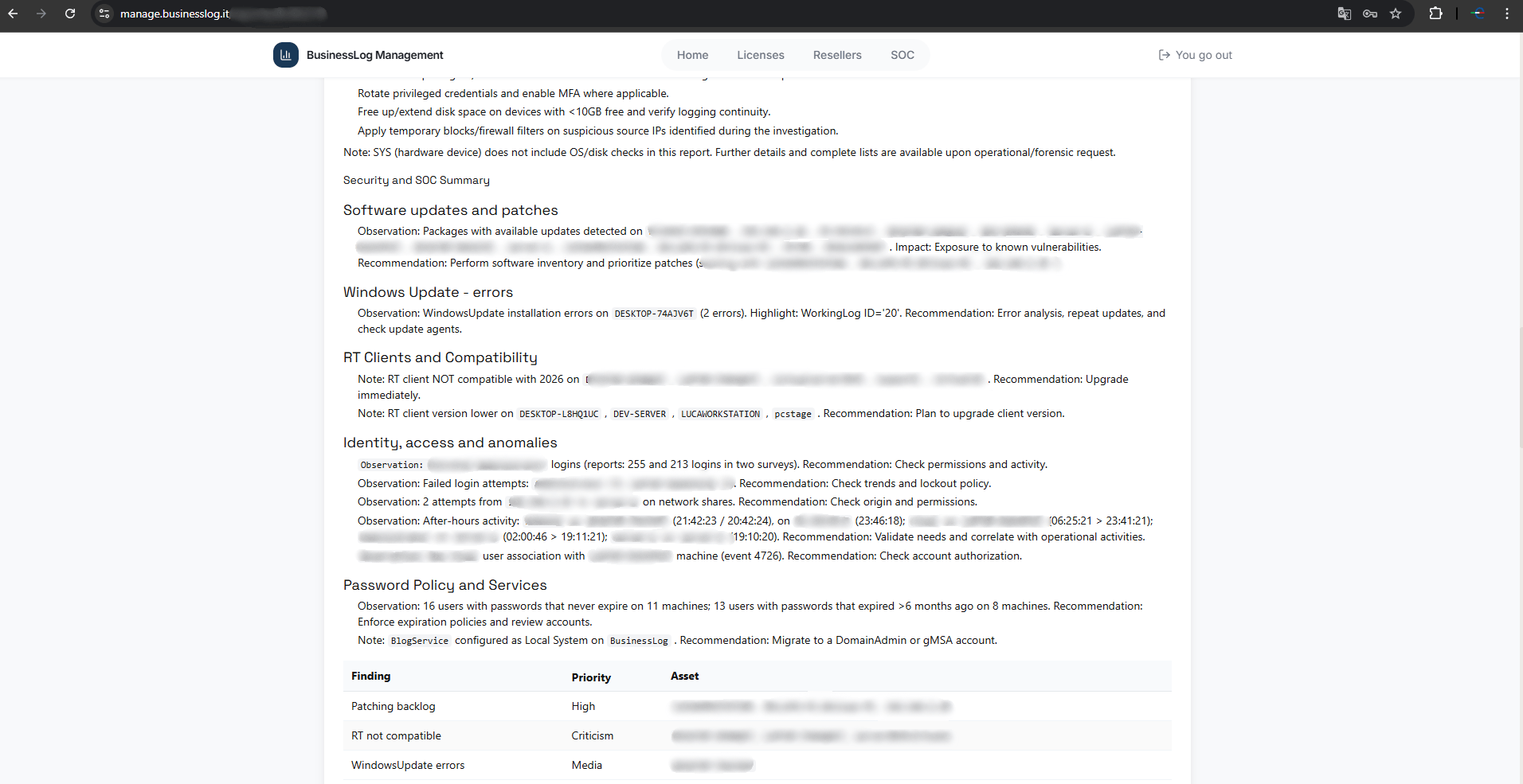 Screenshot of the Security Operation Center of Business LOG