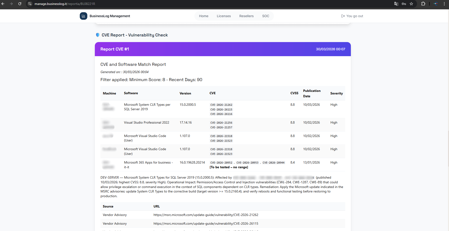 Screenshot of the Security Operation Center of Business LOG